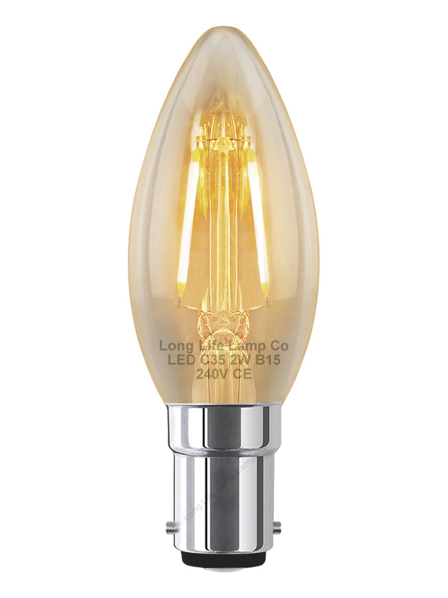 Filament Vintage 2w LED Candle Light Bulb B15 Small Bayonet Clear Glass - Energy Light Bulbs - Free delivery on all orders