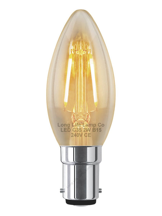 Filament Vintage 2w LED Candle Light Bulb B15 Small Bayonet Clear Glass - Energy Light Bulbs - Free delivery on all orders