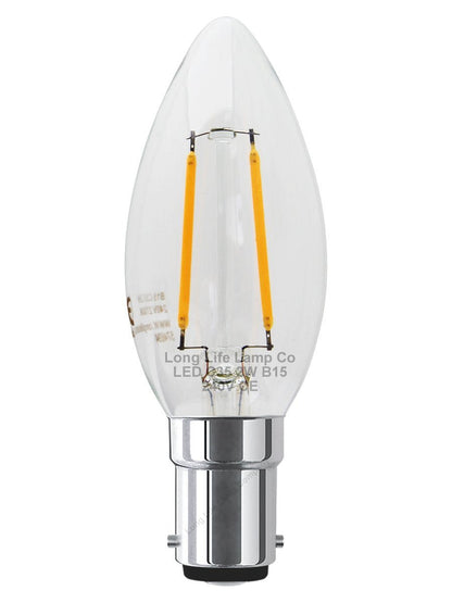Filament Vintage 2w LED Candle Light Bulb B15 Small Bayonet Clear Glass - Energy Light Bulbs - Free delivery on all orders