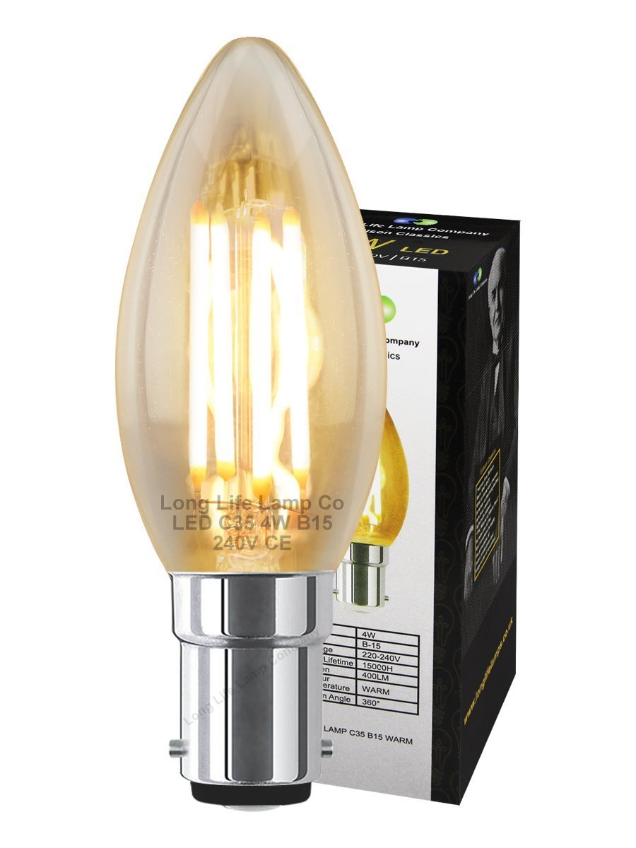 Filament Vintage 4w LED Candle Light Bulb B15 Small Bayonet Clear Glass - Energy Light Bulbs - Free delivery on all orders