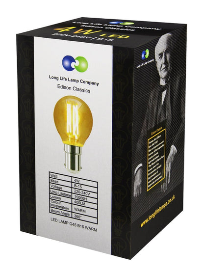 Filament Vintage 4w LED Golf Ball Light Bulb B15 Small Bayonet Clear Glass - Energy Light Bulbs - Free delivery on all orders