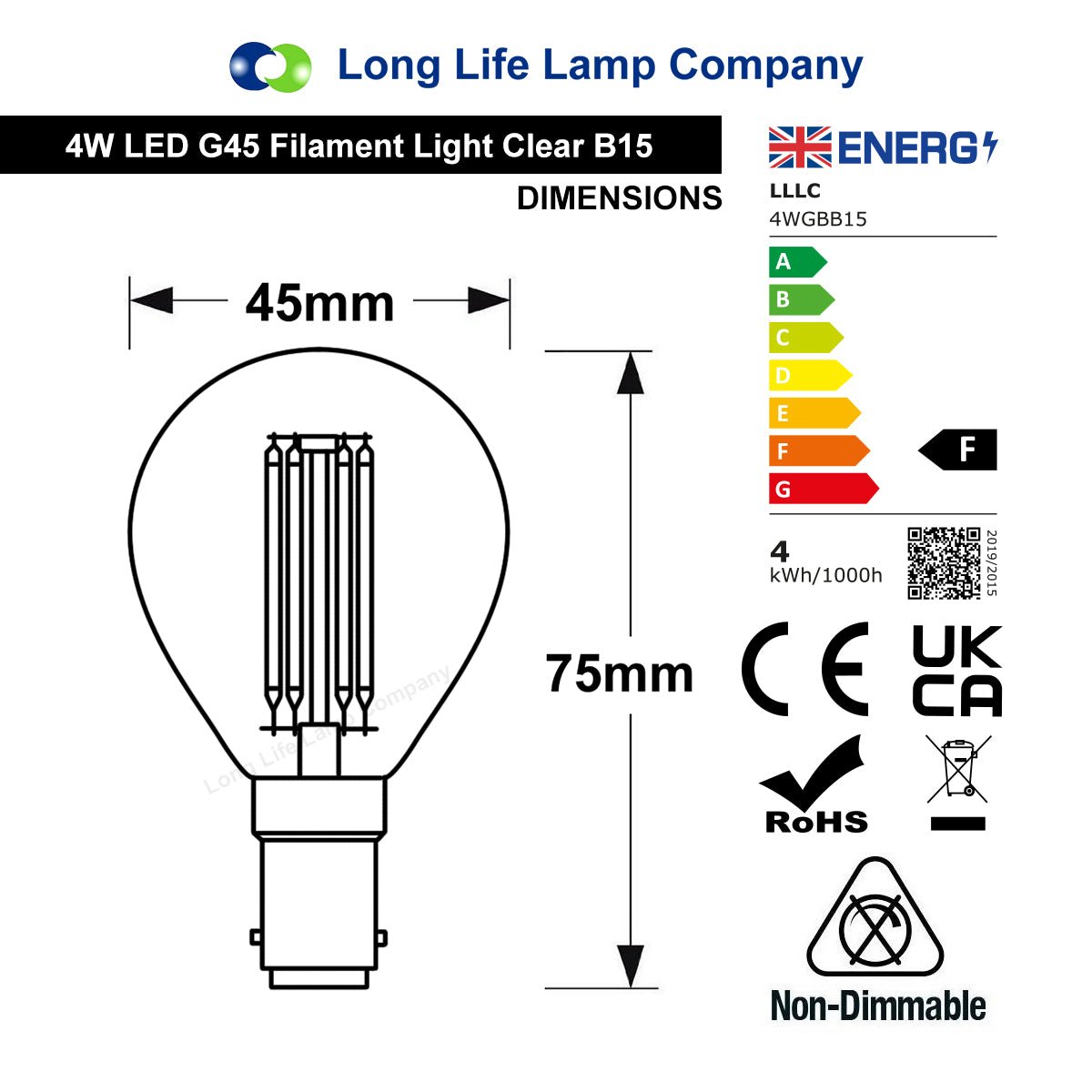 Filament Vintage 4w LED Golf Ball Light Bulb B15 Small Bayonet Clear Glass - Energy Light Bulbs - Free delivery on all orders