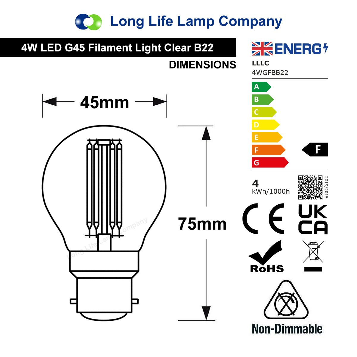 Filament Vintage 4w LED Golf Ball Light Bulb B22 Bayonet Clear Glass - Energy Light Bulbs - Free delivery on all orders