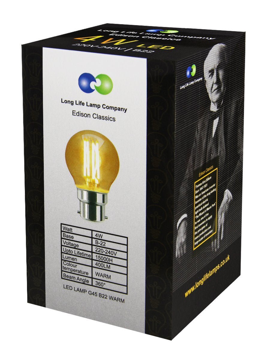 Filament Vintage 4w LED Golf Ball Light Bulb B22 Bayonet Clear Glass - Energy Light Bulbs - Free delivery on all orders