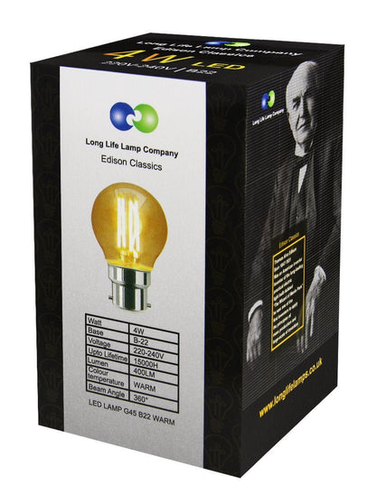 Filament Vintage 4w LED Golf Ball Light Bulb B22 Bayonet Clear Glass - Energy Light Bulbs - Free delivery on all orders