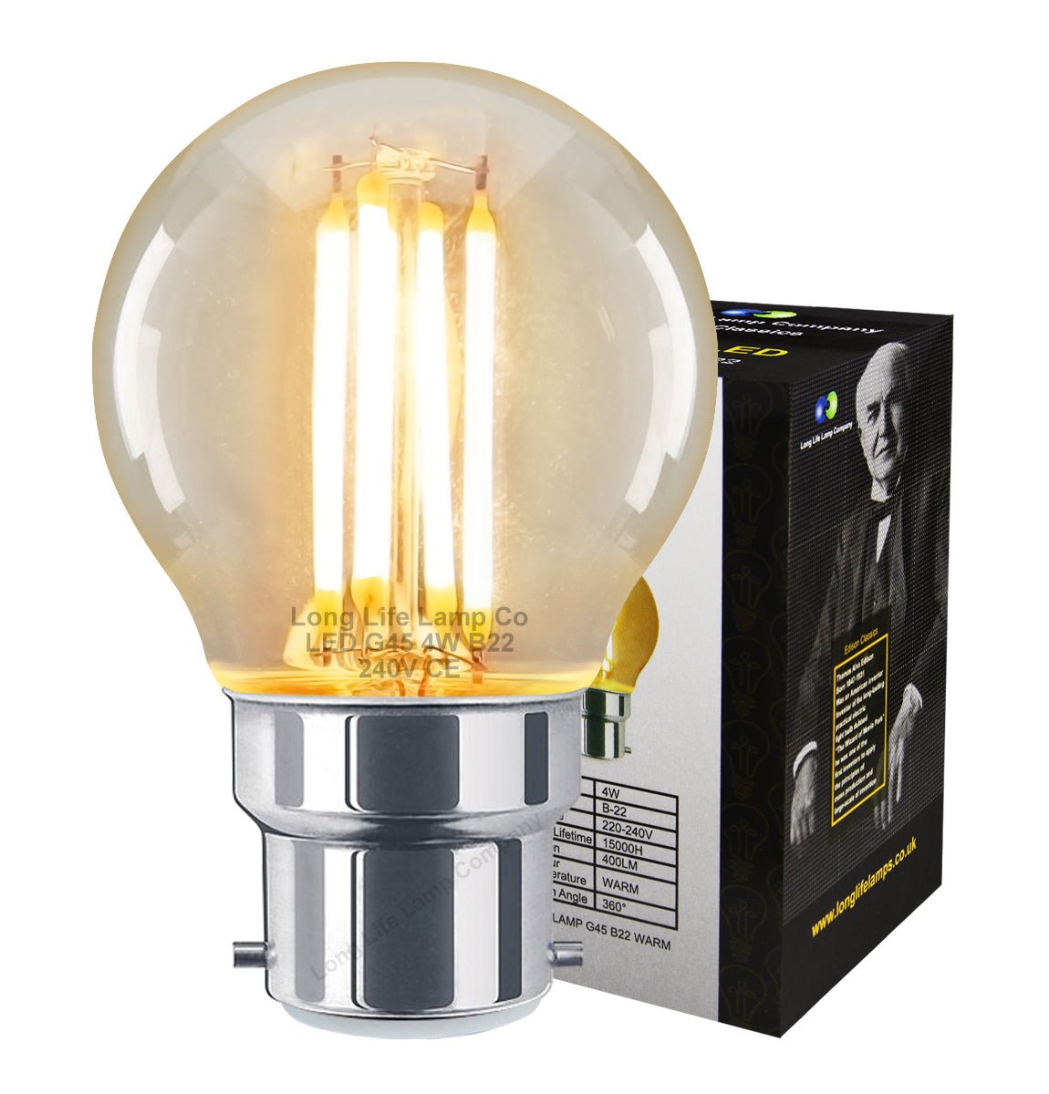 Filament Vintage 4w LED Golf Ball Light Bulb B22 Bayonet Clear Glass - Energy Light Bulbs - Free delivery on all orders