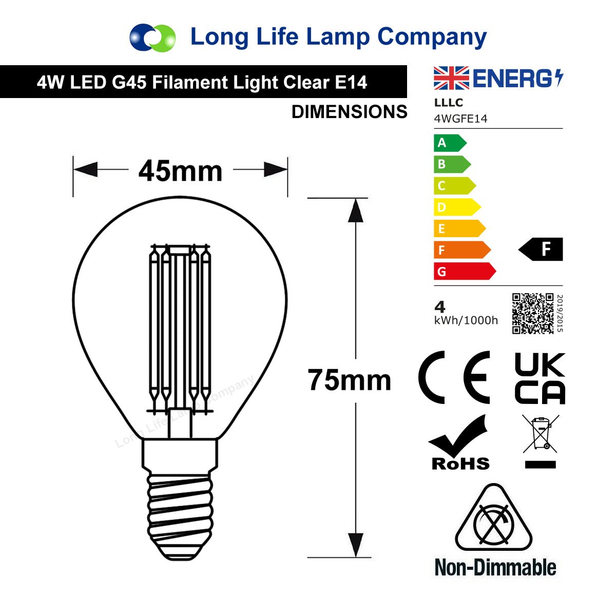 Filament Vintage 4w LED Golf Ball Light Bulb E14 SES Clear Glass - Free delivery on all orders
