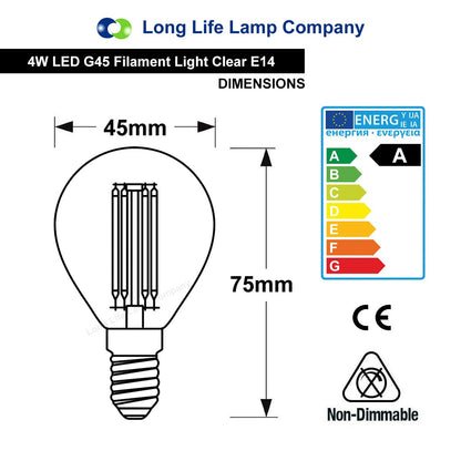 Filament Vintage 4w LED Golf Ball Light Bulb E14 SES Clear Glass - Energy Light Bulbs - Free delivery on all orders