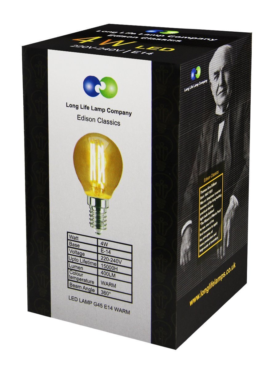 Filament Vintage 4w LED Golf Ball Light Bulb E14 SES Clear Glass - Energy Light Bulbs - Free delivery on all orders