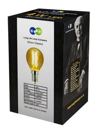 Filament Vintage 4w LED Golf Ball Light Bulb E14 SES Clear Glass - Energy Light Bulbs - Free delivery on all orders