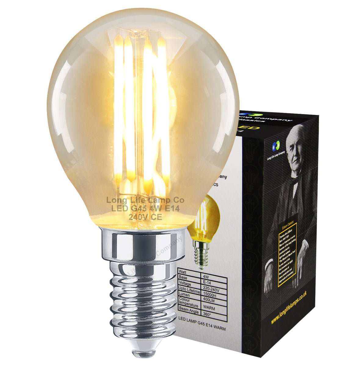 Filament Vintage 4w LED Golf Ball Light Bulb E14 SES Clear Glass - Energy Light Bulbs - Free delivery on all orders