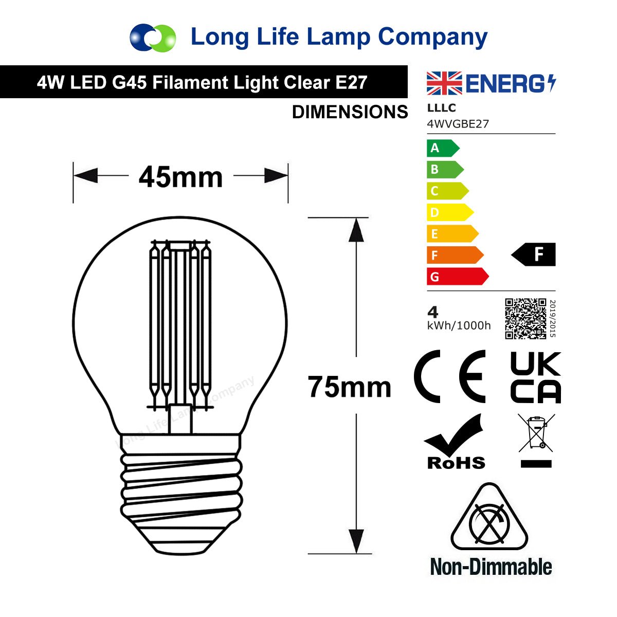 Filament Vintage 4w LED Golf Ball Light Bulb E27 Edison Screw Clear Glass - Free delivery on all orders