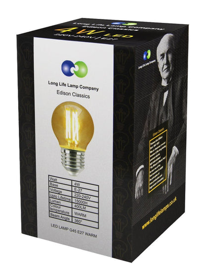 Filament Vintage 4w LED Golf Ball Light Bulb E27 Edison Screw Clear Glass - Energy Light Bulbs - Free delivery on all orders