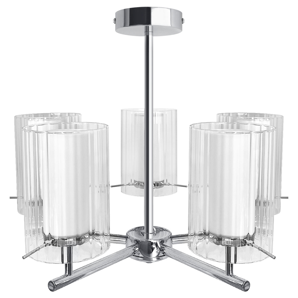 Fixed 5 Lights Chrome Ceiling Light Semi Flush Glass Shade Lantern Chandelier - Energy Light Bulbs - Free delivery on all orders
