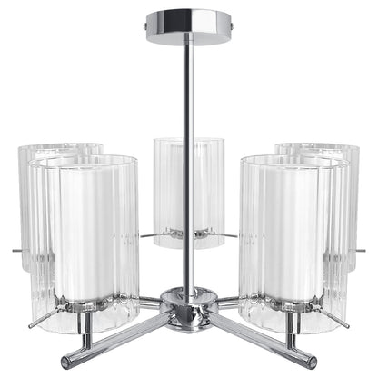 Fixed 5 Lights Chrome Ceiling Light Semi Flush Glass Shade Lantern Chandelier - Energy Light Bulbs - Free delivery on all orders