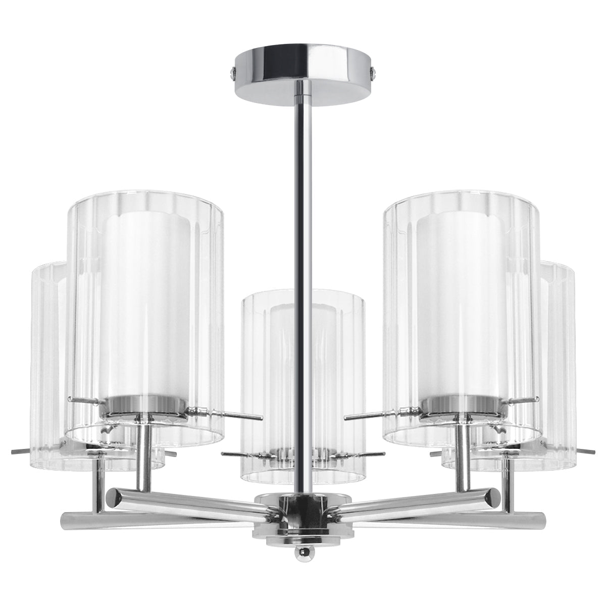 Fixed 5 Lights Chrome Ceiling Light Semi Flush Glass Shade Lantern Chandelier - Energy Light Bulbs - Free delivery on all orders