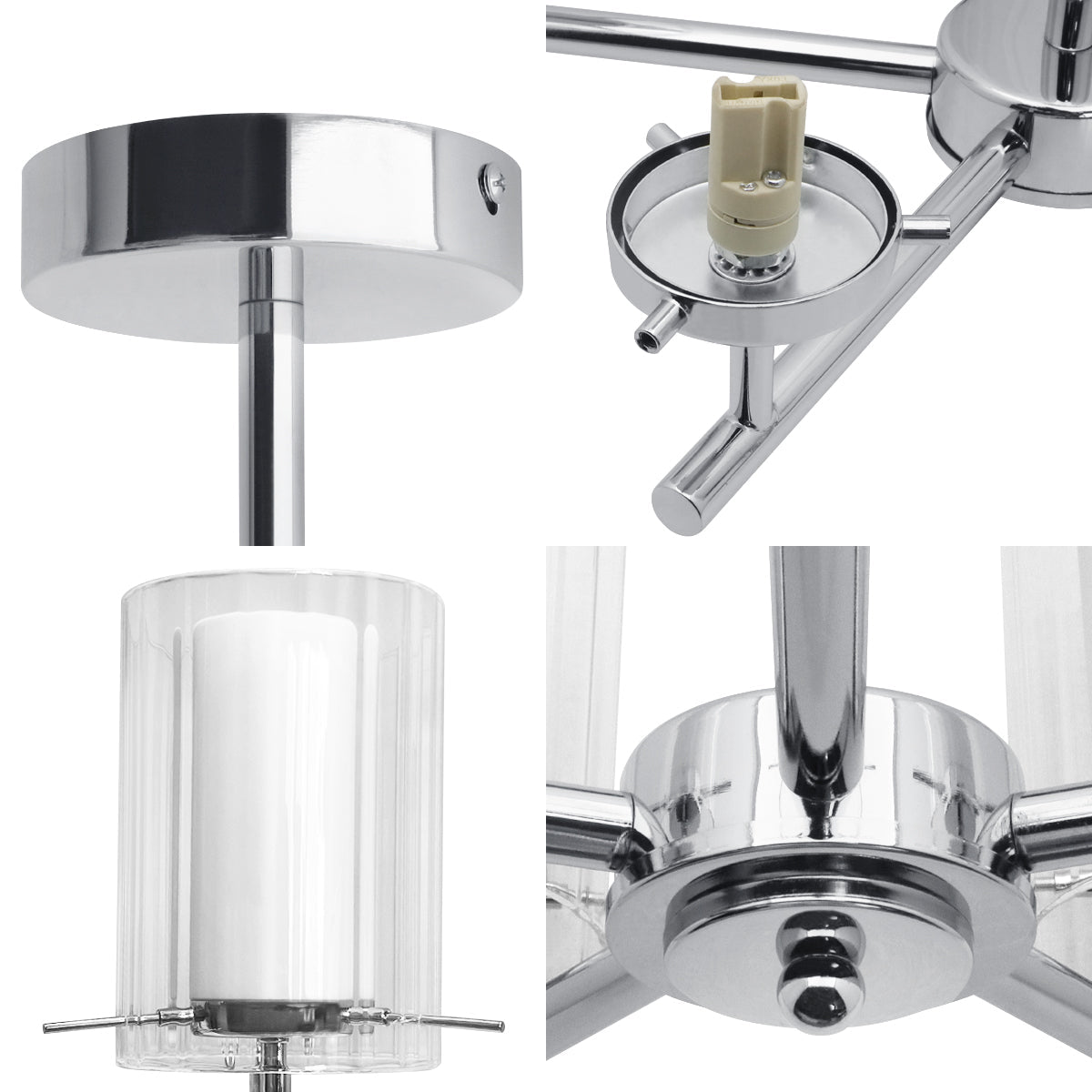 Fixed 5 Lights Chrome Ceiling Light Semi Flush Glass Shade Lantern Chandelier - Energy Light Bulbs - Free delivery on all orders