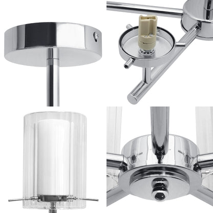 Fixed 5 Lights Chrome Ceiling Light Semi Flush Glass Shade Lantern Chandelier - Energy Light Bulbs - Free delivery on all orders