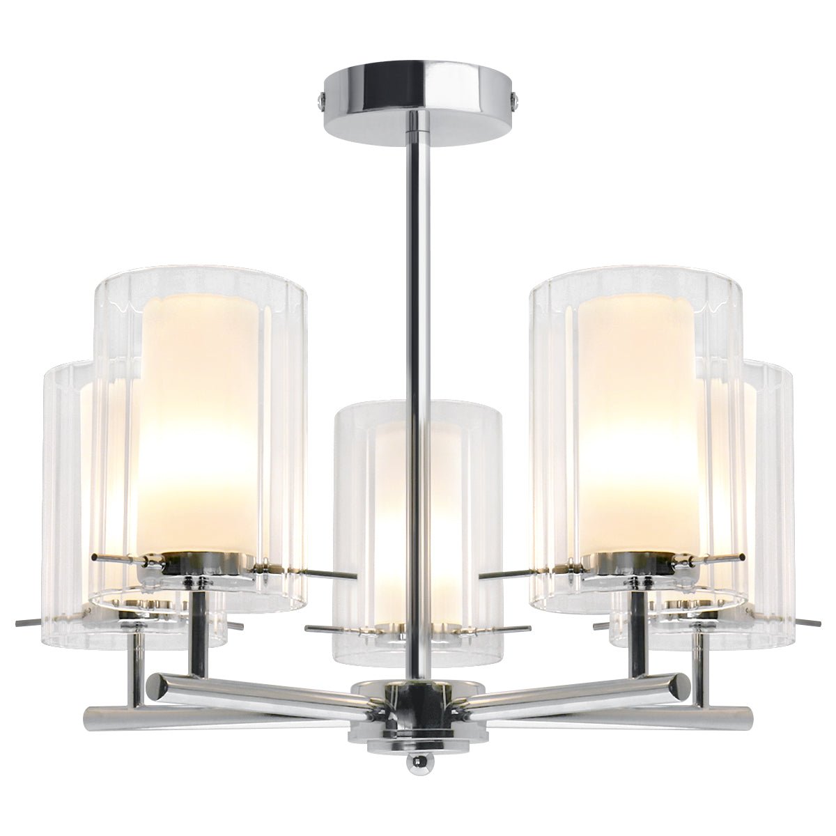 Fixed 5 Lights Chrome Ceiling Light Semi Flush Glass Shade Lantern Chandelier - Energy Light Bulbs - Free delivery on all orders
