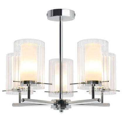 Fixed 5 Lights Chrome Ceiling Light Semi Flush Glass Shade Lantern Chandelier - Energy Light Bulbs - Free delivery on all orders