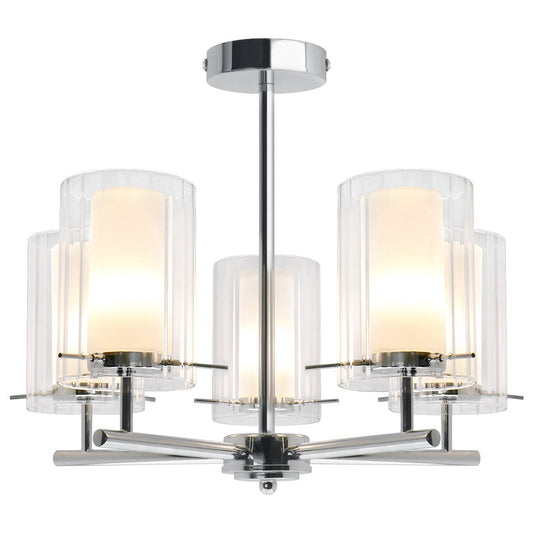 Fixed 5 Lights Chrome Ceiling Light Semi Flush Glass Shade Lantern Chandelier - Energy Light Bulbs - Free delivery on all orders