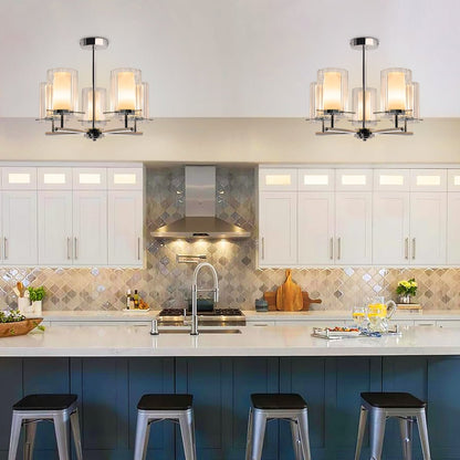Fixed 5 Lights Chrome Ceiling Light Semi Flush Glass Shade Lantern Chandelier - Energy Light Bulbs - Free delivery on all orders