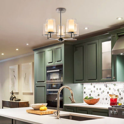 Fixed 5 Lights Chrome Ceiling Light Semi Flush Glass Shade Lantern Chandelier - Energy Light Bulbs - Free delivery on all orders