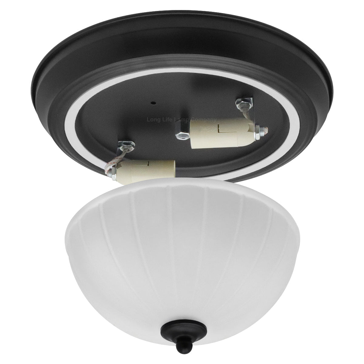 Flush Fitting Black Ceiling Light Frosted Glass Dome Shade Metal Surround IP44 - Energy Light Bulbs - Free delivery on all orders