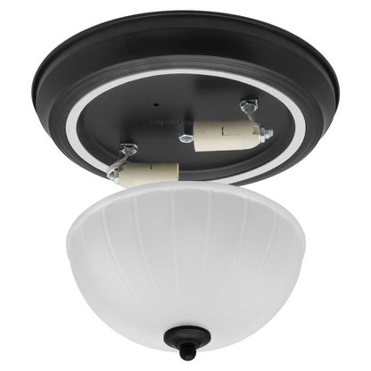 Flush Fitting Black Ceiling Light Frosted Glass Dome Shade Metal Surround IP44 - Energy Light Bulbs - Free delivery on all orders