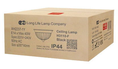 Flush Fitting Black Ceiling Light Frosted Glass Dome Shade Metal Surround IP44 - Energy Light Bulbs - Free delivery on all orders