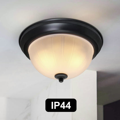 Flush Fitting Black Ceiling Light Frosted Glass Dome Shade Metal Surround IP44 - Energy Light Bulbs - Free delivery on all orders