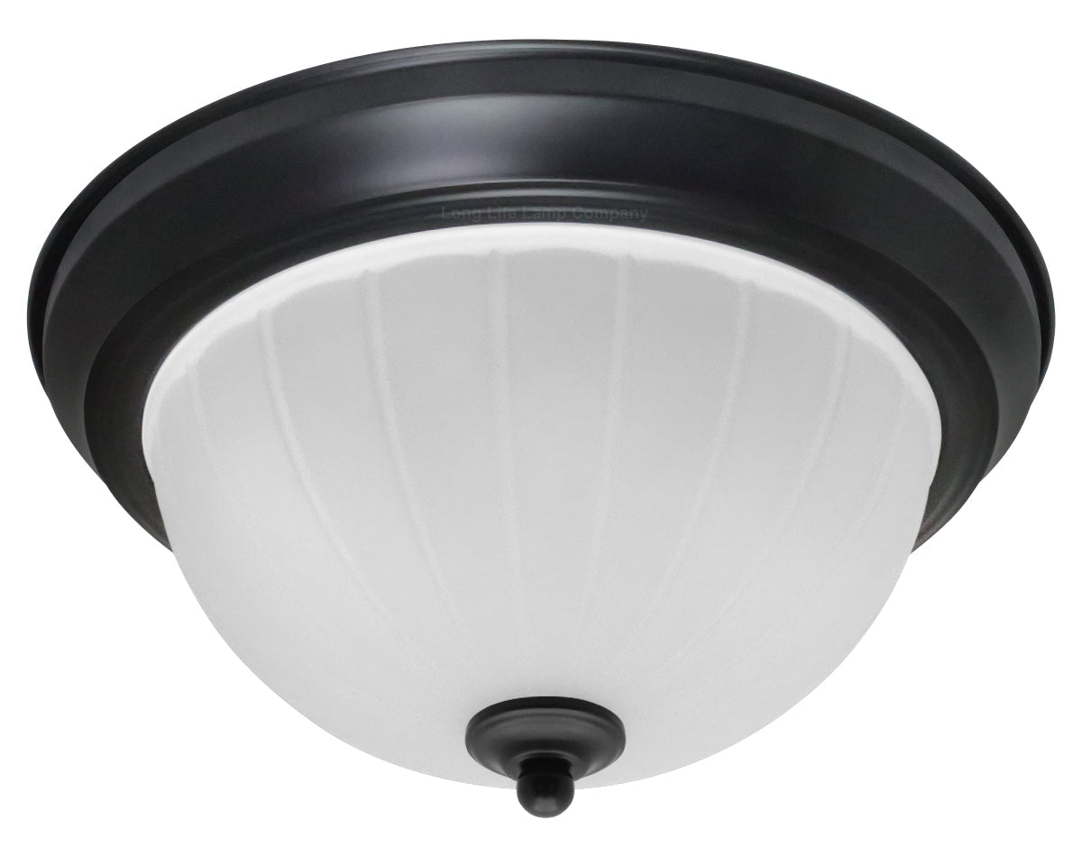 Flush Fitting Black Ceiling Light Frosted Glass Dome Shade Metal Surround IP44 - Energy Light Bulbs - Free delivery on all orders