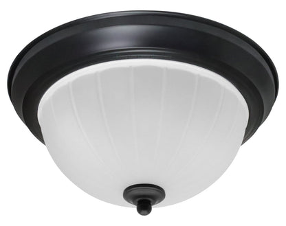 Flush Fitting Black Ceiling Light Frosted Glass Dome Shade Metal Surround IP44 - Energy Light Bulbs - Free delivery on all orders