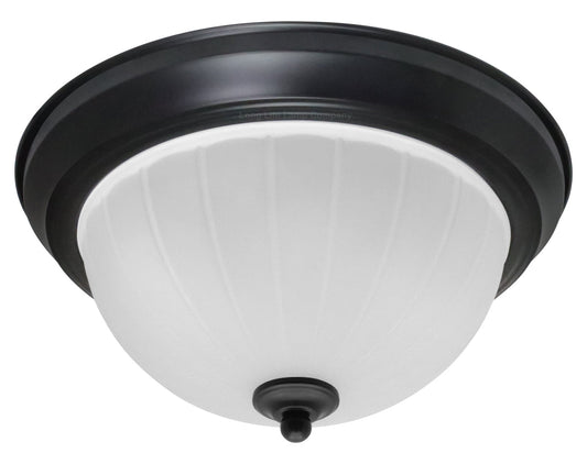 Flush Fitting Black Ceiling Light Frosted Glass Dome Shade Metal Surround IP44 - Energy Light Bulbs - Free delivery on all orders