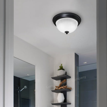 Flush Fitting Black Ceiling Light Frosted Glass Dome Shade Metal Surround IP44 - Energy Light Bulbs - Free delivery on all orders