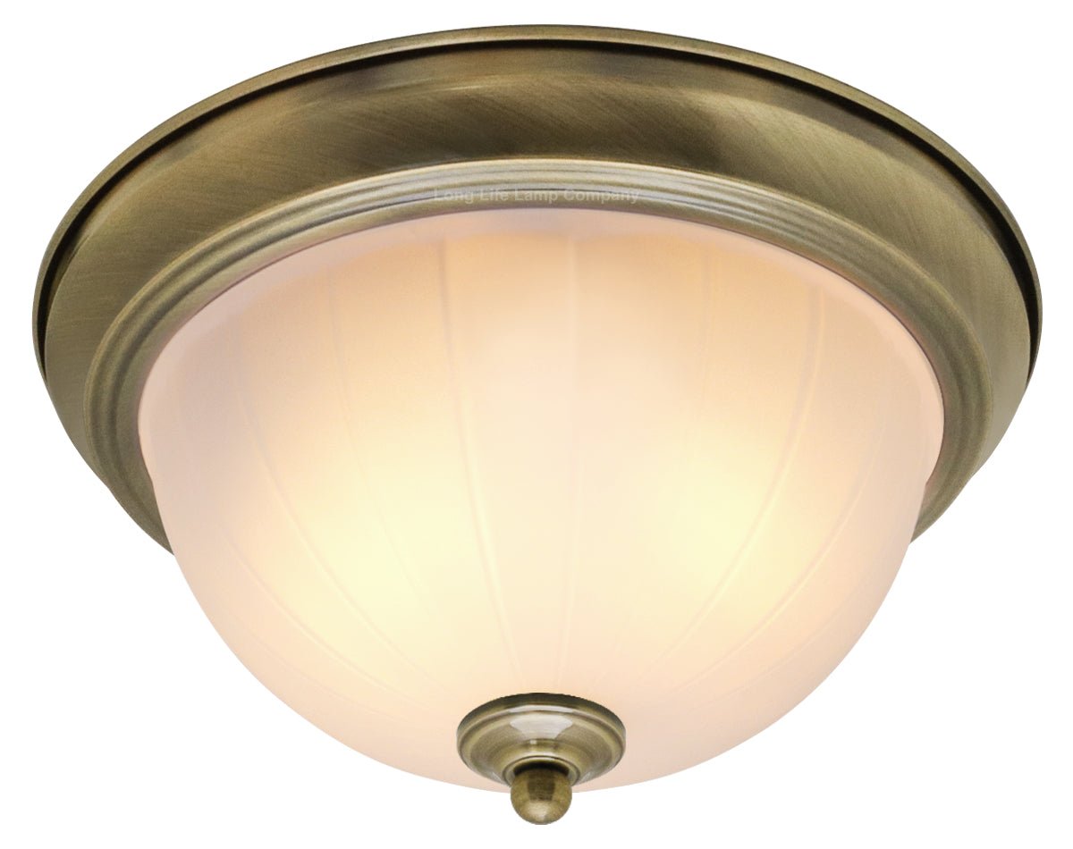 Flush Fitting Brass Ceiling Light Frosted Glass Dome Shade Metal Surround IP44 - Energy Light Bulbs - Free delivery on all orders