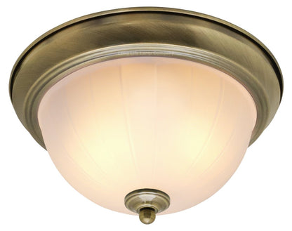 Flush Fitting Brass Ceiling Light Frosted Glass Dome Shade Metal Surround IP44 - Energy Light Bulbs - Free delivery on all orders