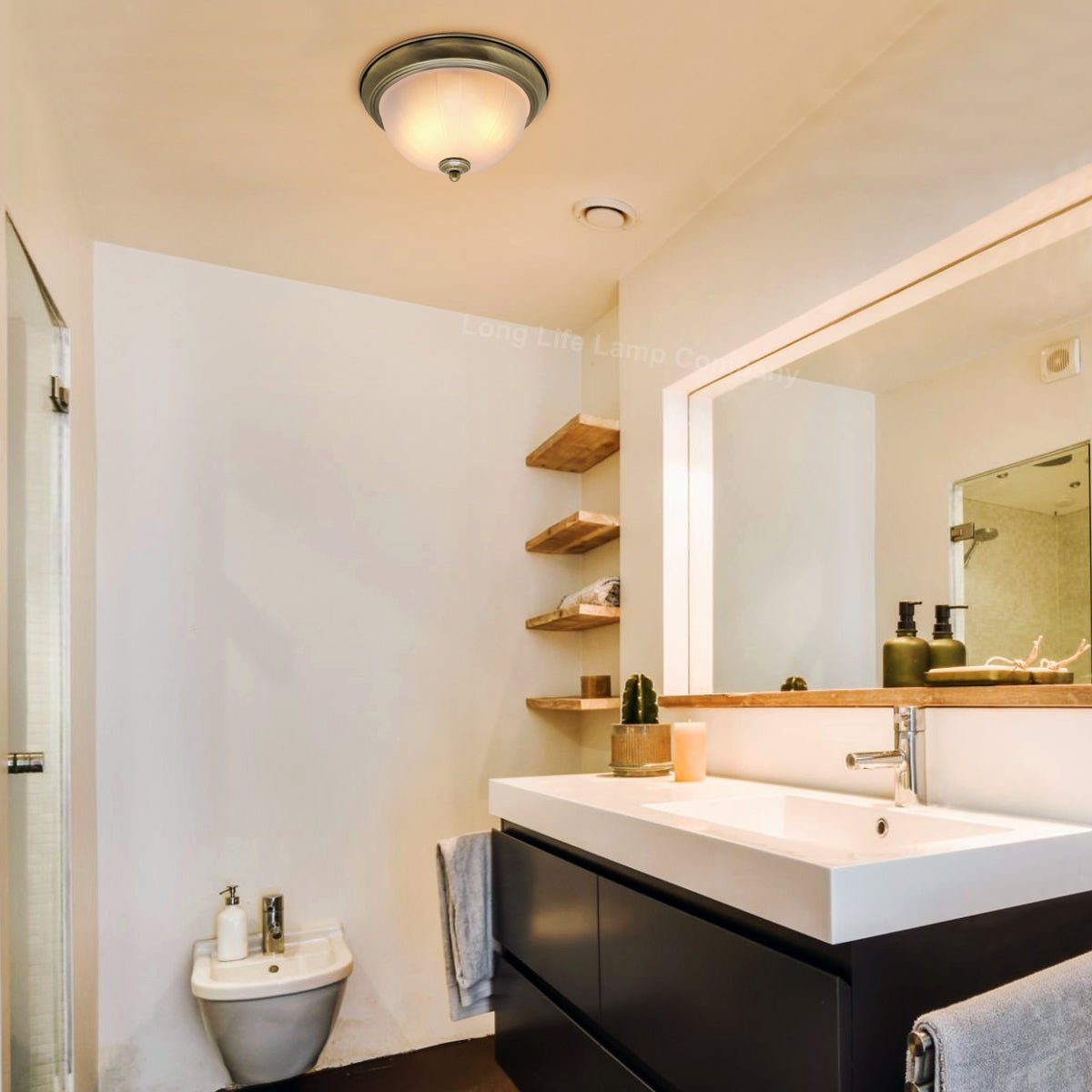 Flush Fitting Brass Ceiling Light Frosted Glass Dome Shade Metal Surround IP44 - Energy Light Bulbs - Free delivery on all orders