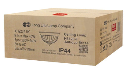 Flush Fitting Brass Ceiling Light Frosted Glass Dome Shade Metal Surround IP44 - Energy Light Bulbs - Free delivery on all orders