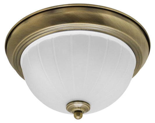 Flush Fitting Brass Ceiling Light Frosted Glass Dome Shade Metal Surround IP44 - Energy Light Bulbs - Free delivery on all orders