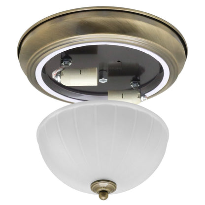 Flush Fitting Brass Ceiling Light Frosted Glass Dome Shade Metal Surround IP44 - Energy Light Bulbs - Free delivery on all orders