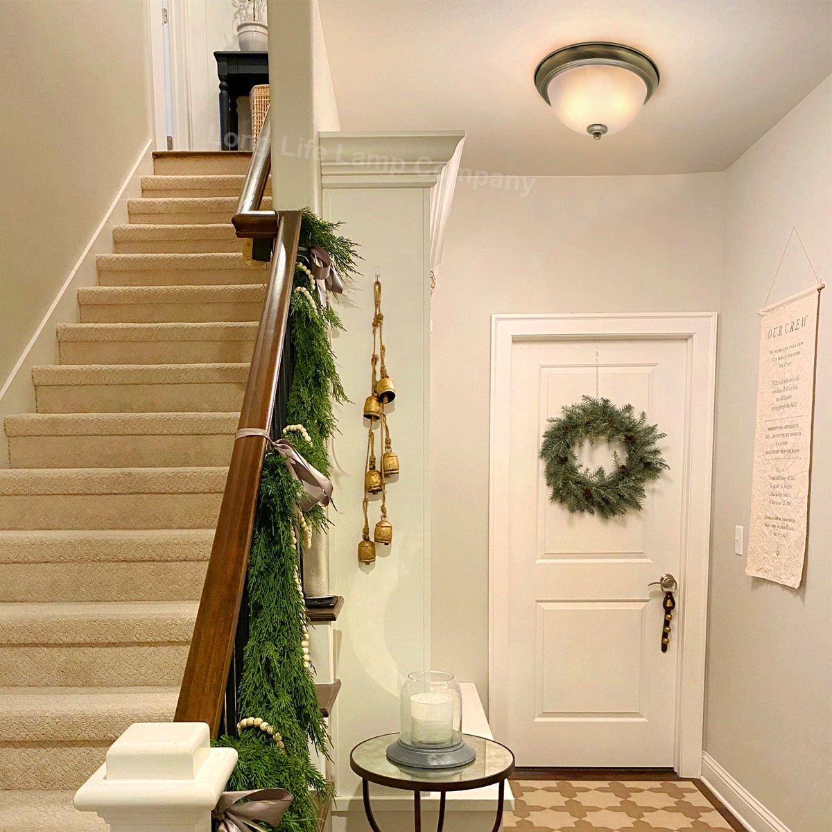 Flush Fitting Brass Ceiling Light Frosted Glass Dome Shade Metal Surround IP44 - Energy Light Bulbs - Free delivery on all orders
