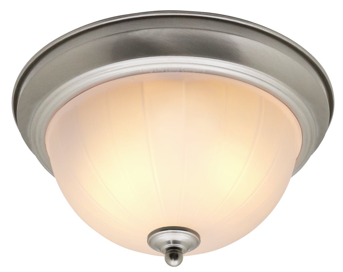 Flush Fitting Brush Chrome Ceiling Light Frosted Glass Dome Shade Metal Surround IP44 - Energy Light Bulbs - Free delivery on all orders