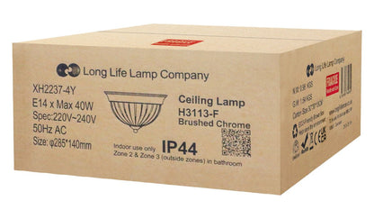Flush Fitting Brush Chrome Ceiling Light Frosted Glass Dome Shade Metal Surround IP44 - Energy Light Bulbs - Free delivery on all orders
