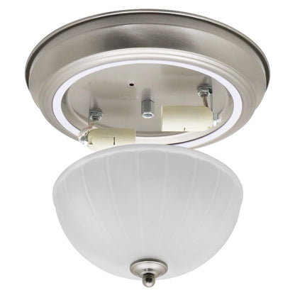 Flush Fitting Brush Chrome Ceiling Light Frosted Glass Dome Shade Metal Surround IP44 - Energy Light Bulbs - Free delivery on all orders