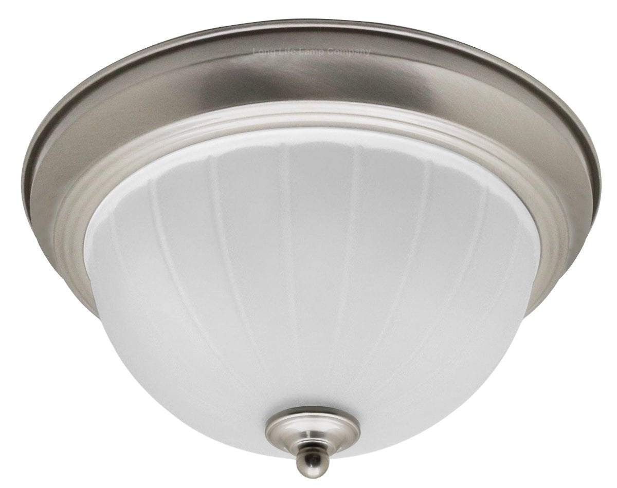 Flush Fitting Brush Chrome Ceiling Light Frosted Glass Dome Shade Metal Surround IP44 - Energy Light Bulbs - Free delivery on all orders