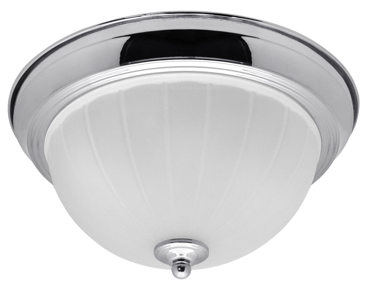 Flush Fitting Chrome Ceiling Light Frosted Glass Dome Shade Metal Surround IP44 - Energy Light Bulbs - Free delivery on all orders