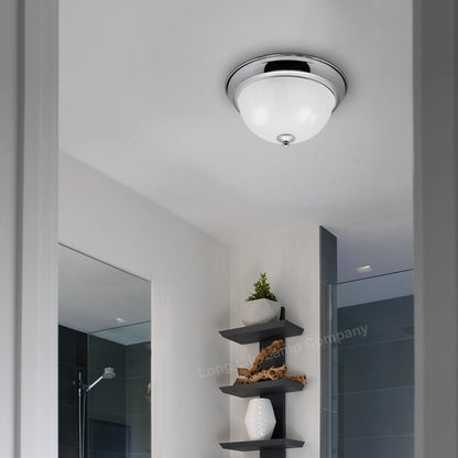 Flush Fitting Chrome Ceiling Light Frosted Glass Dome Shade Metal Surround IP44 - Energy Light Bulbs - Free delivery on all orders