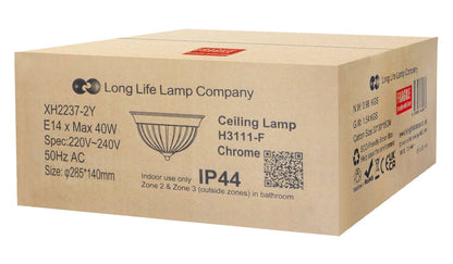 Flush Fitting Chrome Ceiling Light Frosted Glass Dome Shade Metal Surround IP44 - Energy Light Bulbs - Free delivery on all orders