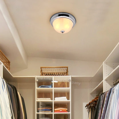 Flush Fitting Chrome Ceiling Light Frosted Glass Dome Shade Metal Surround IP44 - Energy Light Bulbs - Free delivery on all orders
